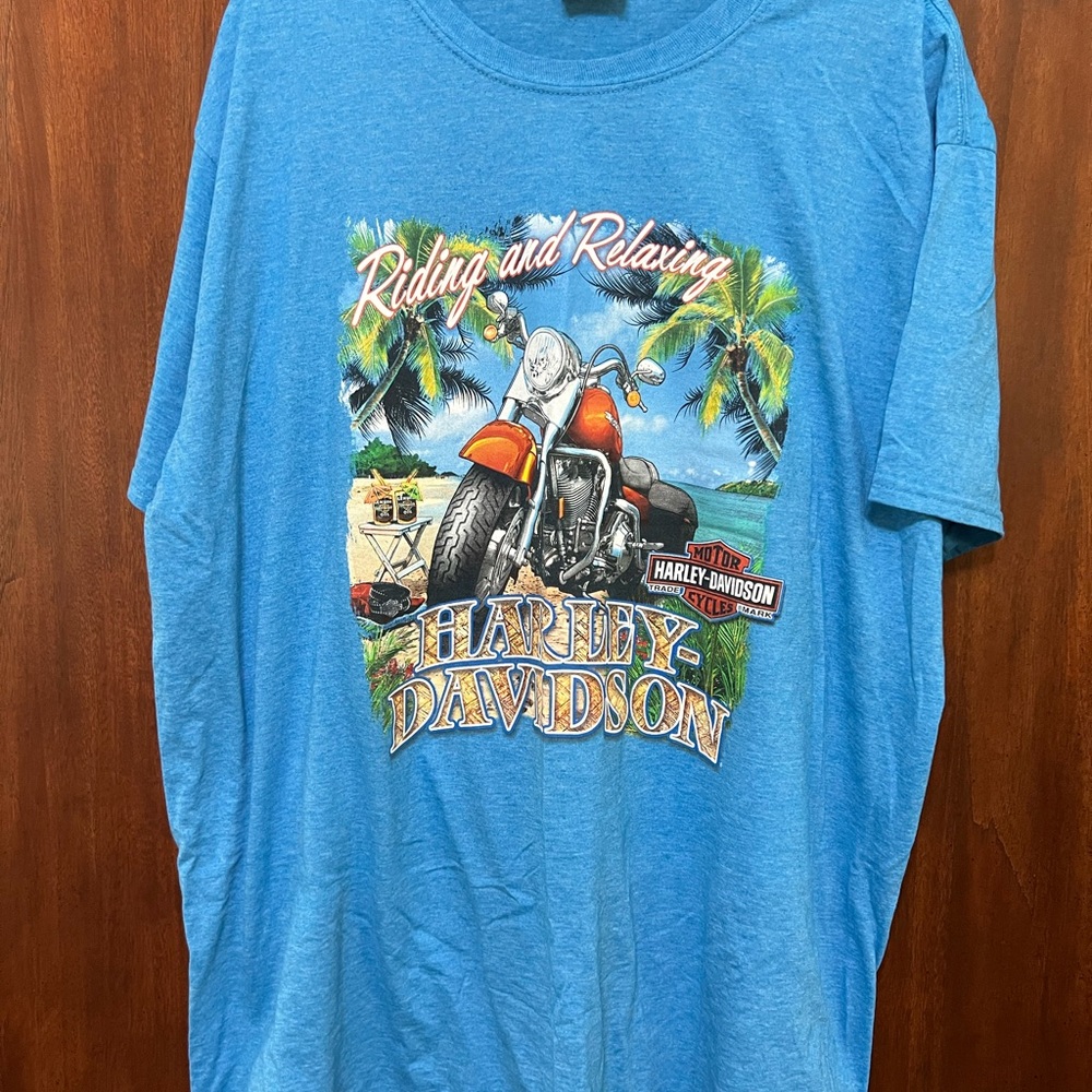 Harley-Davidson Blue Tee with Motorcycle Design